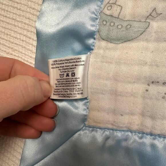 Swaddle Designs Lovey blue Satin boats 13.5" x 13.5" Blanket - Picture 3 of 6